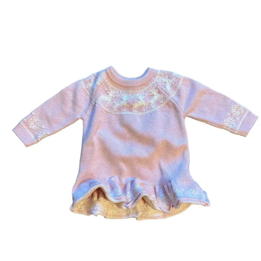 Baby Gap Pink Reindeer Long Sleeve Knit Sweater Baby Size 6-12 Months 6-12M - Picture 1 of 7